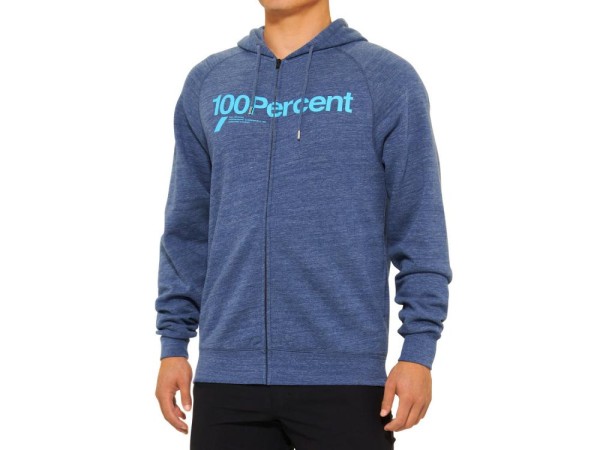 100% Kerv Zip Hoodie Fleece, Heather Navy, L