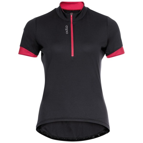 Odlo Women&#180;s T-shirt 1/2 zip ESSENTIAL black paradise pink Größe XS