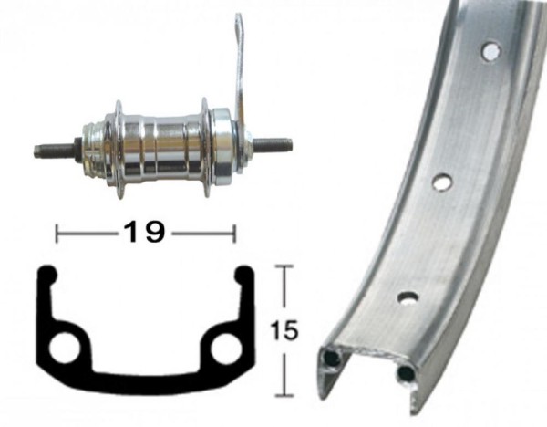 H-Rad 12 1/2"203-19RB-Nabe.silb.16L Alu-Kastenfelge silb./matt.Zinkspeichen