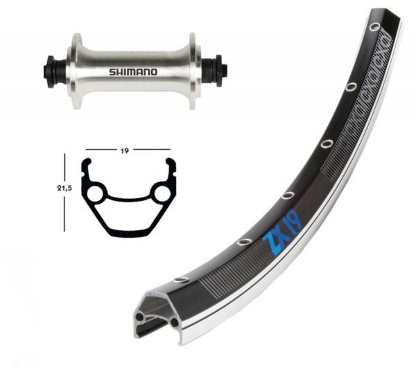 Bike-Parts Laufrad|Vorderrad 26x1.75 TX500 silber Schnellspanner 36-Loch Exal ZX 19 schwarz|silber Nirosta-Speichen 