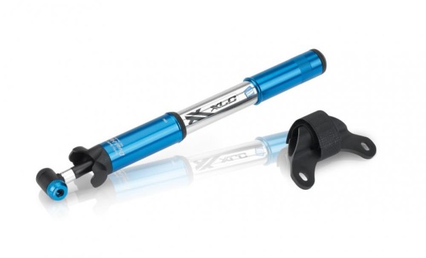 XLC Minipumpe Race PU-R03 7 bar, silber/blau, 220mm, Alu, Dualkopf